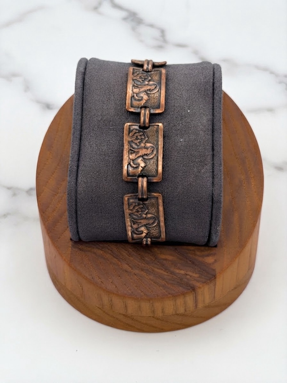 Vintage Southwestern Solid Copper Howling Wolf Desert Link Bracelet 7.25"
